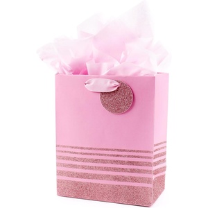 Hallmark 9″ Medium Gift Bag with Tissue Paper (Pink Glitter Stripes) for Valentines Day, Birthdays, Baby Showers, Bridal Showers or Any Occasion(Pink Glitter Stripes)