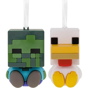 Hallmark Better Together Minecraft Zombie and Chicken Jockey Magnetic Christmas Ornaments, Set of 2, Gifts for Gamers