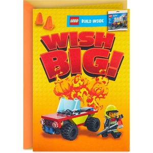 Hallmark Birthday Card for Kids with Legos (Ninjago Mini Thunder Raider Building Kit, Ages 7 and Up)(Fire Truck Building Kit  Ages 5 and Up)