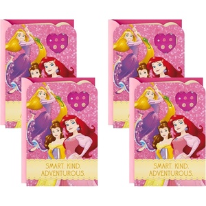 Hallmark Birthday Greeting Card for Kids (Disney Princess Earring Stickers)(5” x 7.2” (Pack of 4))