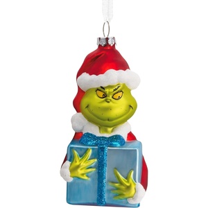 Hallmark Christmas Ornament, Dr. Seuss’s How The Grinch Stole Christmas! Grinch with Present Ornament, Blown Glass, Gifts for Dr. Seuss Fans