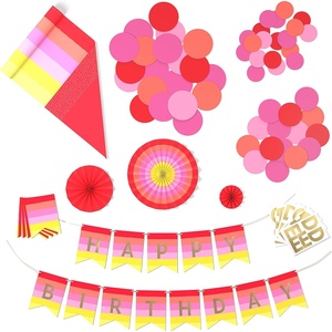 Hallmark Crayola Hallmark Color Pop Party Decorations Set – Tickle Me Pink and Gold (Customizable Banner, Reversible Table Runner, Paper Fan Flowers, Paper Dots) for Birthdays, Baby Showers, Holidays(Scarlet Red  Tickle Me Pink  Melon)