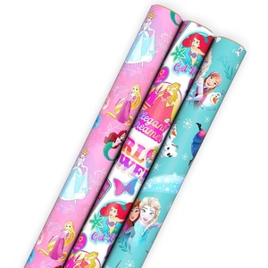 Hallmark Disney Princess and Frozen Wrapping Paper with Cutlines on Reverse (3 Rolls: 60 Square Feet Total) for Birthdays, Christmas, Valentine’s Day(Disney Princess)