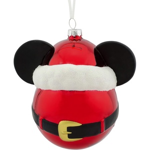 Hallmark Disney Stitch Santa Hat Blown Glass Christmas Ornament(Mickey Icon With Santa Hat)