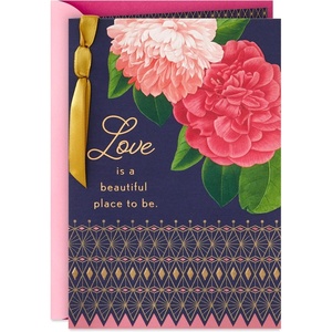 Hallmark Disney Valentines Day Card for Husband, Wife, Boyfriend, Girlfriend (Our Fairy Tale) Anniversary Card, Love Card(Navy Blue and Pink)