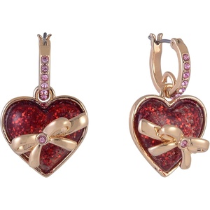 Hallmark Gold Tone Huggie Hoop Earrings with Red Glitter Heart Drop