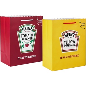 Hallmark Heinz Wrapping Paper Mini Rolls, 3-Pack (Ketchup, Mustard, Hotdogs, Wienermobile) for Birthdays, Graduations, Father’s Day, Celebrations, Any Occasion – 45 Sq. Ft. Total(Ketchup and Mustard (2 Gift Bags))