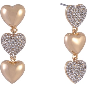Hallmark Linear Gold Tone Heart Earrings with Pave Stones