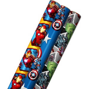 Hallmark Marvel Avengers Superhero Gift Bag Set (1 Large 13″ Bag and 1 Extra Large 15″ Bag) with Spider-Man, Hulk, Thor, Iron Man for Birthdays, Christmas, Halloween(Avengers Wrapping Paper (3-rolls))