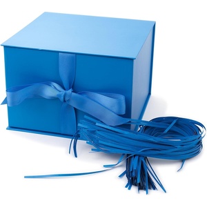 Hallmark Medium Gift Box with Lid and Shredded Paper Fill (Gray 7 inch Box) for Weddings, Graduations, Birthdays, Father’s Day, Groomsmen Gifts, All Occasion(Blue)