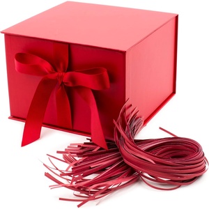 Hallmark Medium Gift Box with Lid and Shredded Paper Fill (Gray 7 inch Box) for Weddings, Graduations, Birthdays, Father’s Day, Groomsmen Gifts, All Occasion(Red)