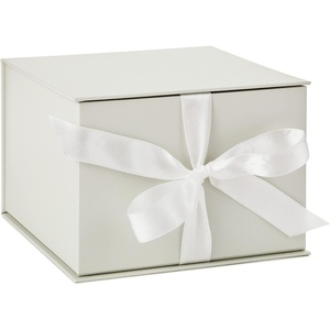 Hallmark Medium Gift Box with Lid and Shredded Paper Fill (Gray 7 inch Box) for Weddings, Graduations, Birthdays, Father’s Day, Groomsmen Gifts, All Occasion(White)