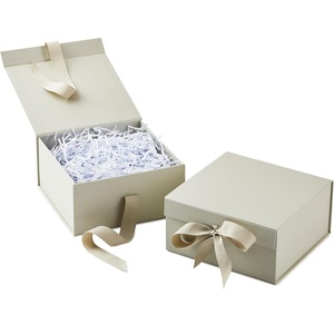 Hallmark Medium Gift Boxes with Bow and Shredded Paper Fill, Pack of 2 (Antique White 8 inch Box) for Weddings, Bridal Showers, Graduations, Birthdays, Bridesmaids Gifts, All Occasion(Antique White)