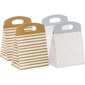 Hallmark Medium Self-Sealing Gift Bags with Handles (4 Bags, 2 Designs: Gold Stripes, Silver and White Diamonds) for Valentine’s Day, Weddings, Anniversaries, Graduations, Any Occasion(Gold Stripes & Silver Diamonds)