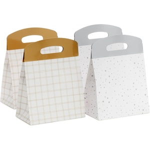 Hallmark Medium Self-Sealing Gift Bags with Handles (4 Bags, 2 Designs: Gold Stripes, Silver and White Diamonds) for Valentine’s Day, Weddings, Anniversaries, Graduations, Any Occasion(Gold Plaid & Silver Dots)