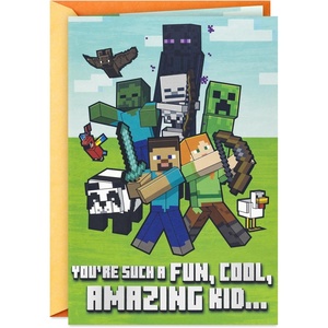 Hallmark Minecraft Valentines Day Cards and Stickers for Kids School (24 Classroom Valentines with Envelopes)(Minecraft Birthday Card)