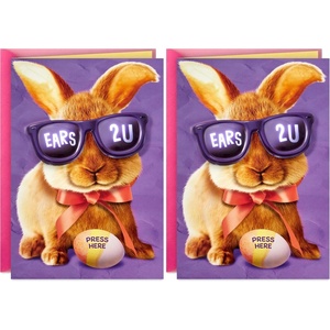 Hallmark Musical Easter Bunny Card with Light (Ears 2 U) for Kids, Grandchildren, Nieces, Nephews(70 (Pack of 2))