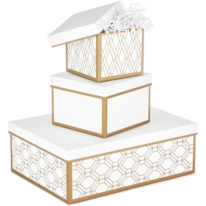 Hallmark Nested Gift Boxes with Lids and Fill (Set of 3, White and Gold, Assorted Sizes) for Valentine’s Day, Weddings, Bridal Showers, Bridesmaids, Birthdays(White and Gold Geometric Shapes)