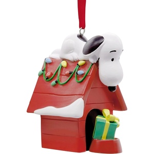 Hallmark Peanuts Snoopy on Holiday Doghouse Christmas Ornament, Blown Glass(Snoopy Holiday Doghouse)
