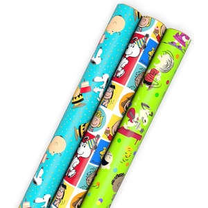 Hallmark Peanuts Wrapping Paper Rolls for Birthdays, Easter, Christmas (Set of 3 Rolls: 60 Sq. Ft. Total) Snoopy, Charlie Brown, Woodstock, Green, Blue, Red(All Occasion Wrapping Paper)