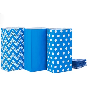 Hallmark Pink Party Favor and Wrapped Treat Bags, Assorted Designs (30 Ct., 10 Each of Chevron, White Dots, Solid) for Valentines Day, Baby Showers, Bridal Showers, Birthdays, Care Packages, May Day(Blue Chevron  Solid  Polka Dot)