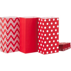 Hallmark Red Party Favor and Wrapped Treat Bags, Assorted Designs (30 Ct., 10 Each of Chevron, White Dots, Solid) for Christmas, Valentines Day, Sweetest Day, May Day, Mothers Day, Care Packages(Red Chevron  Solid  Polka Dot)