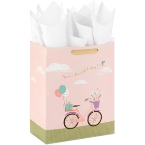 Hallmark Signature Large Gift Bag with Tissue Paper for Valentine’s Day or Anniversary (Tic Tac XOXO)(Bicycle and Balloons)