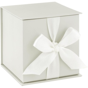 Hallmark Small Gift Box with Bow and Shredded Paper Fill (Grey White 4 inch Gift Box) for Weddings, Bridal Showers, Graduations, Birthdays, Bridesmaids Gifts, All Occasion(Grey White)