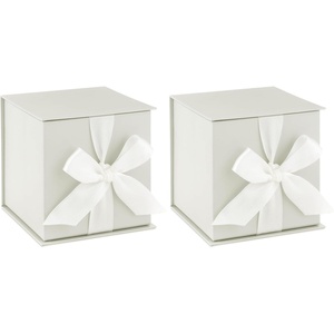Hallmark Small Gift Box with Bow and Shredded Paper Fill (Grey White 4 inch Gift Box) for Weddings, Bridal Showers, Graduations, Birthdays, Bridesmaids Gifts, All Occasion(Off White)