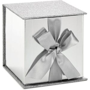 Hallmark Small Gift Box with Bow and Shredded Paper Fill (Silver Signature 4 inch Gift Box with Glitter) for Weddings, Graduations, Bridal Showers, Anniversaries, All Occasion(Silver)