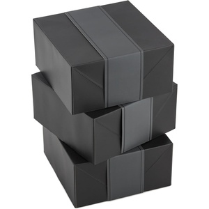 Hallmark Small Gift Boxes with Wrap Band (2-Pack: Gray Geometric, Gold “Enjoy!”) 4 inch Boxes for Weddings, Graduations, Engagements, Birthdays, Housewarmings, Wrapped Treats and Cookies(Black)