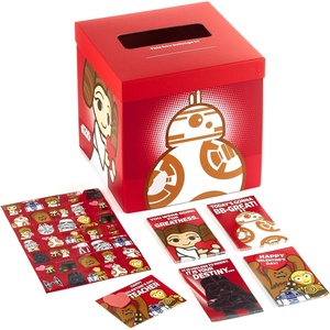 Hallmark Star Wars Valentines Day Cards and Mailbox for Kids School Classroom Exchange (1 Box, 32 Valentine Cards, 35 Stickers, 1 Teacher Card)(One size)