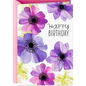 Hallmark Valentines Day Birthday Card (Twice the Love, Heart Cake) for Friends, Family, February 14th(Purple Flowers Birthday)