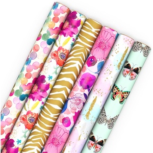 Hallmark Wrapping Paper Rolls for Birthday, Bridal Shower, Baby Shower, Gift Wrap Paper (Set of 6 Rolls: 180 sq. ft. ttl.) Butterflies, Gold Animal Print, Pink Flowers for All Occasions(Butterflies  Gold Animal Print  Floral (6 Rolls))