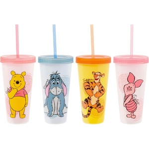 Silver Buffalo Rainbow Brite 4 pack Color Change Plastic Tumbler Set Featuring Rainbow Brite, Patty O’Green, La La Orange, and Shy Violet, 24 Ounces(Disney Winnie the Pooh)