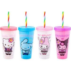 Silver Buffalo Rainbow Brite 4 pack Color Change Plastic Tumbler Set Featuring Rainbow Brite, Patty O’Green, La La Orange, and Shy Violet, 24 Ounces(Hello Kitty and Friends Kogyaru)
