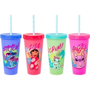 Silver Buffalo Rainbow Brite 4 pack Color Change Plastic Tumbler Set Featuring Rainbow Brite, Patty O’Green, La La Orange, and Shy Violet, 24 Ounces(Lilo  Stitch  Scrump  and Angel)