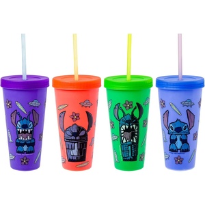 Silver Buffalo Rainbow Brite 4 pack Color Change Plastic Tumbler Set Featuring Rainbow Brite, Patty O’Green, La La Orange, and Shy Violet, 24 Ounces(Lilo and Stitch Tiki Stitch)