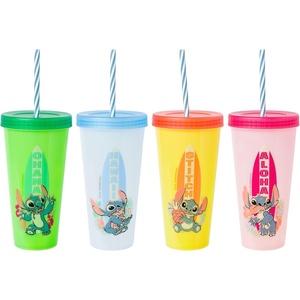 Silver Buffalo Rainbow Brite 4 pack Color Change Plastic Tumbler Set Featuring Rainbow Brite, Patty O’Green, La La Orange, and Shy Violet, 24 Ounces(Lilo and Stitch Surfboard)