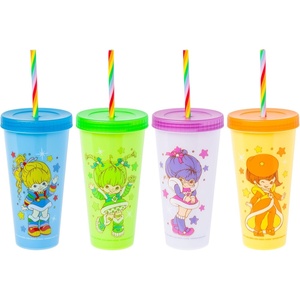 Silver Buffalo Rainbow Brite 4 pack Color Change Plastic Tumbler Set Featuring Rainbow Brite, Patty O’Green, La La Orange, and Shy Violet, 24 Ounces(Rainbow Brite RB Color)