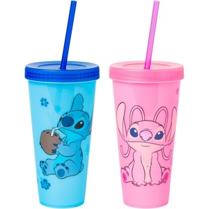 Silver Buffalo Rainbow Brite 4 pack Color Change Plastic Tumbler Set Featuring Rainbow Brite, Patty O’Green, La La Orange, and Shy Violet, 24 Ounces(Stitch and Angel)