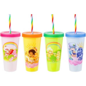 Silver Buffalo Rainbow Brite 4 pack Color Change Plastic Tumbler Set Featuring Rainbow Brite, Patty O’Green, La La Orange, and Shy Violet, 24 Ounces(Strawberry Shortcake Pairs)