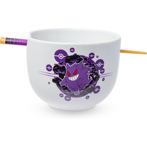 Silver Buffalo Rainbow Brite and Twink Ceramic Ramen Bowl with Chopsticks and Spoon, 20 Ounces(Pokemon Gengar)