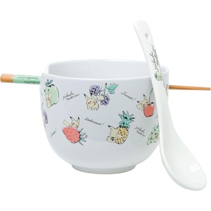 Silver Buffalo Rainbow Brite and Twink Ceramic Ramen Bowl with Chopsticks and Spoon, 20 Ounces(Pokemon Pikachu Fruits Spoon)