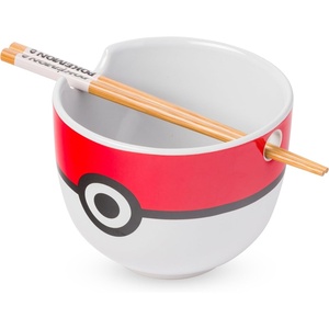 Silver Buffalo Rainbow Brite and Twink Ceramic Ramen Bowl with Chopsticks and Spoon, 20 Ounces(Pokemon Pokeball)
