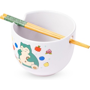 Silver Buffalo Rainbow Brite and Twink Ceramic Ramen Bowl with Chopsticks and Spoon, 20 Ounces(Pokemon Snorlax)