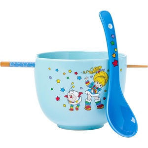 Silver Buffalo Rainbow Brite and Twink Ceramic Ramen Bowl with Chopsticks and Spoon, 20 Ounces(Rainbow Brite and Twink Spoon)
