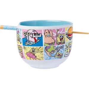 Silver Buffalo Rainbow Brite and Twink Ceramic Ramen Bowl with Chopsticks and Spoon, 20 Ounces(Spongebob Squarepants Comics Panel)