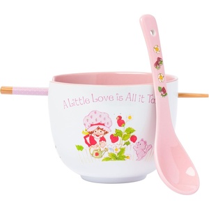 Silver Buffalo Rainbow Brite and Twink Ceramic Ramen Bowl with Chopsticks and Spoon, 20 Ounces(Strawberry Shortcake A Little Love Spoon)