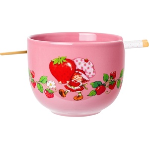 Silver Buffalo Rainbow Brite and Twink Ceramic Ramen Bowl with Chopsticks and Spoon, 20 Ounces(Strawberry Shortcake Life is Delicious)